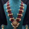 Lakshmi Temple Jewelry Set - Ruby Beads Haram with Jhumka Earrings