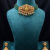 Traditional Green Bead Choker with Lakshmi Peacock Pendant Set